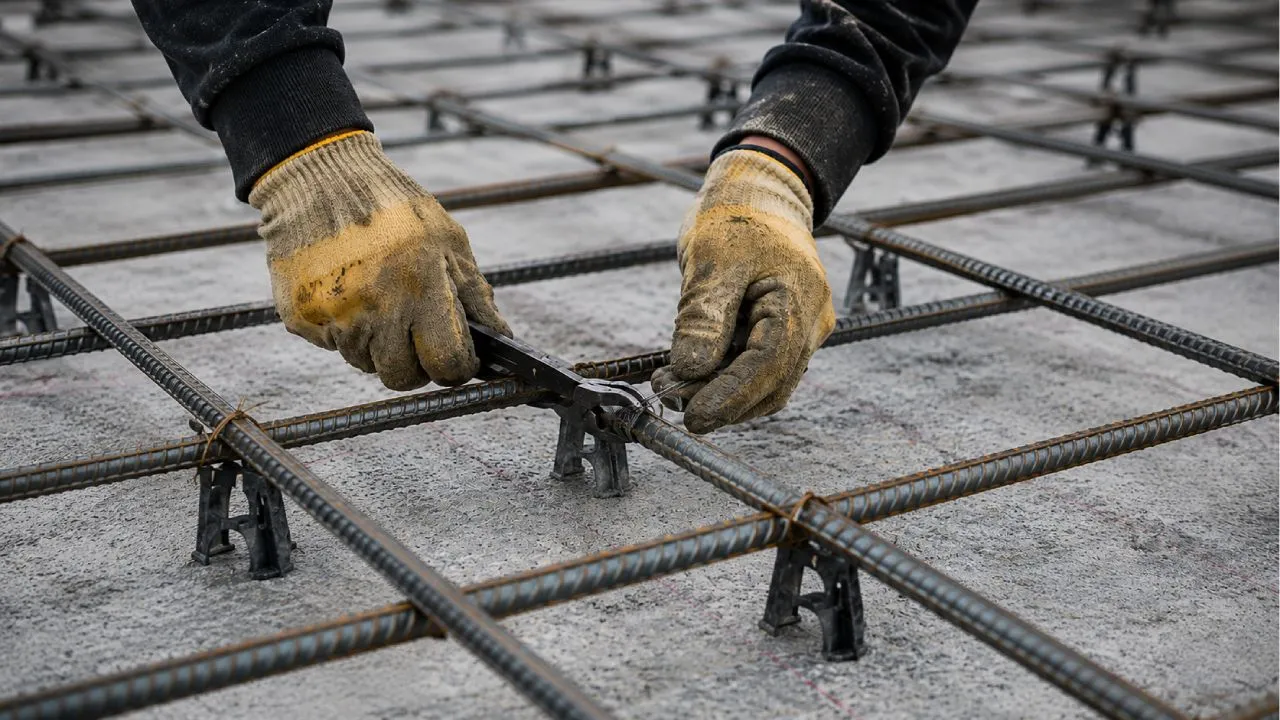 Rebar grid preparation on a construction site
